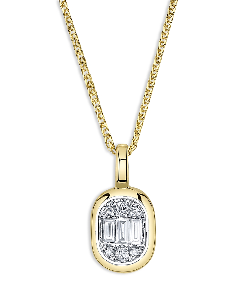 Shy Creation 14K Yellow Gold Diamond Baguette & Round Chopin Pendant Necklace, 18