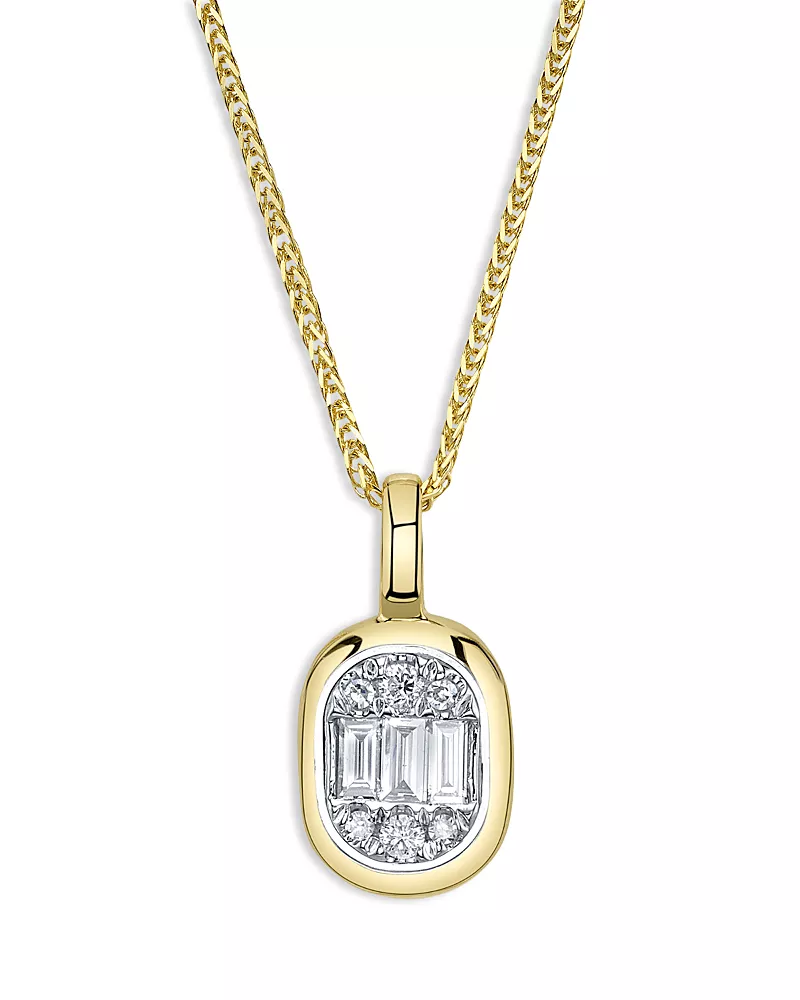 Shy Creation 14K Yellow Gold Diamond Baguette & Round Chopin Pendant Necklace, 18