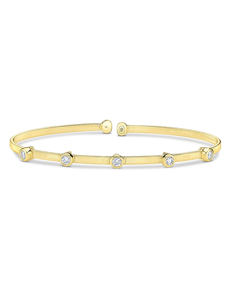 Shy Creation 14K Yellow Gold Diamond Bezel Bangle Bracelet