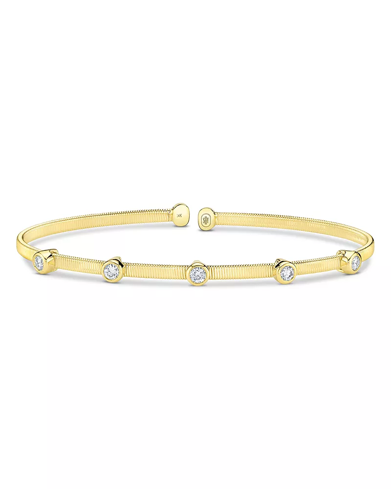 Shy Creation 14K Yellow Gold Diamond Bezel Bangle Bracelet