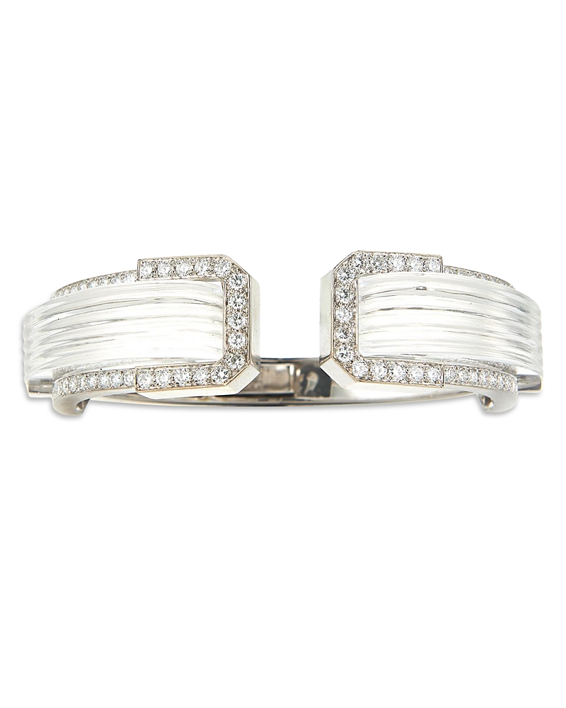 David Webb Platinum & 18K White Gold Twilight Carved Rock Crystal & Diamond White Night Cuff Bracelet