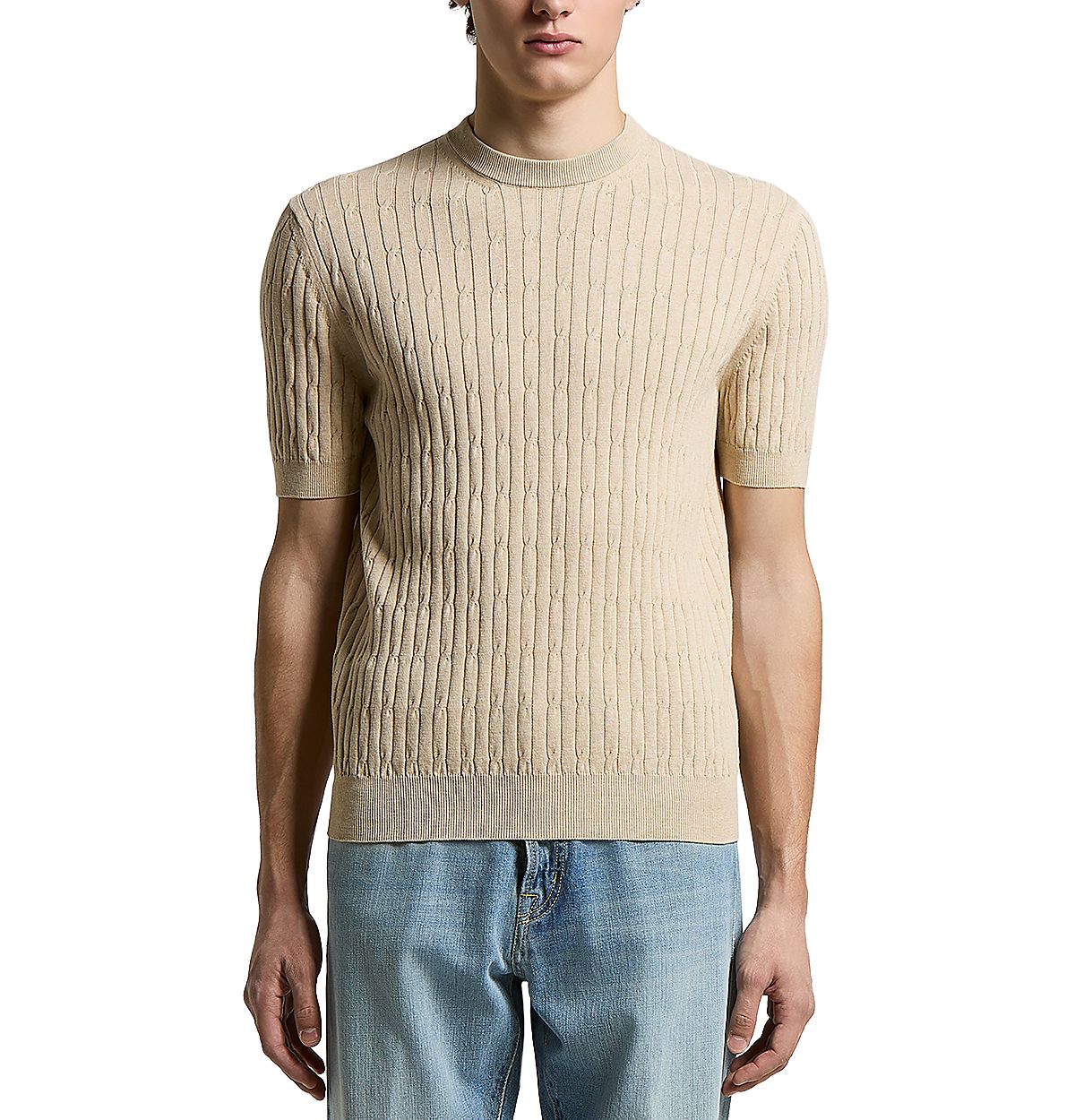 Peserico Regular Fit Cotton Yarn Ribbed Sweater T-Shirt