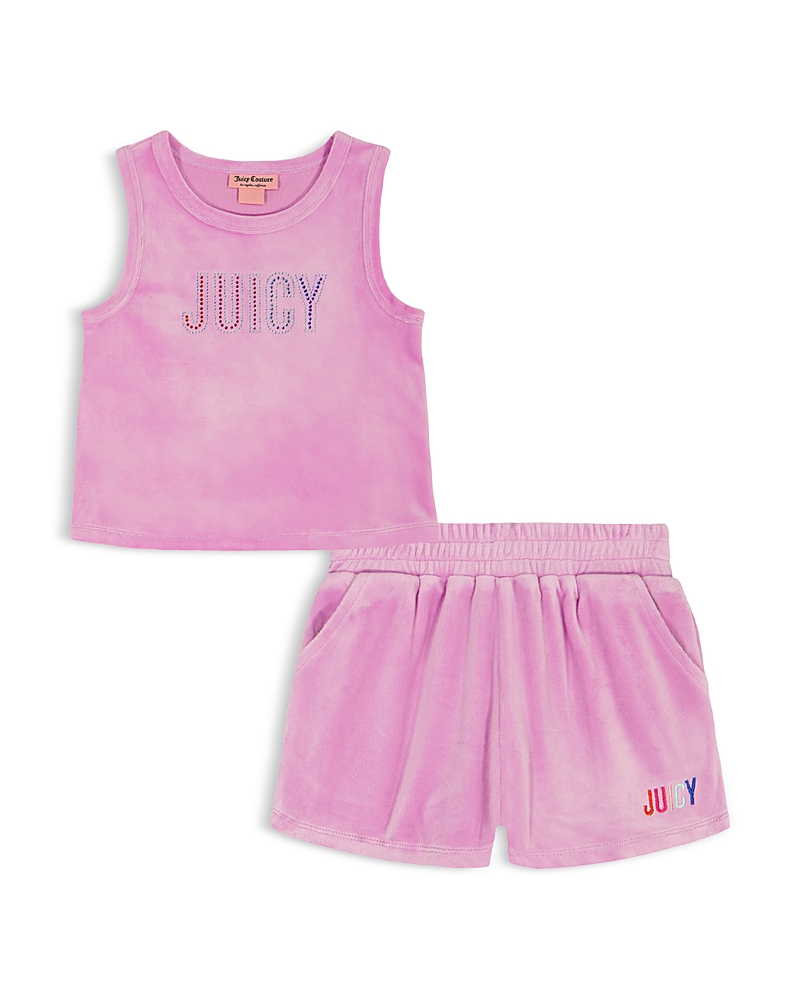 Juicy Couture Girls' Velour 2 Piece Rhinestones Shorts Set - Big Kid