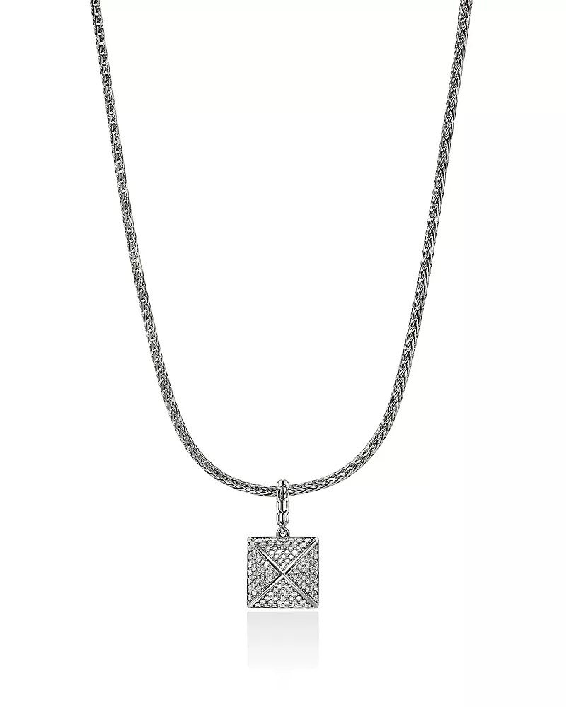 John Hardy Sterling Silver Icon Diamond Pyramid Cluster Pendant Necklace, 16-18'