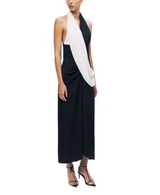  Contrast Draped Halter Maxi Dress