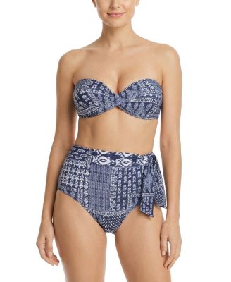 Side Tie High Waist Print Bikini Bottom with Full Coverage