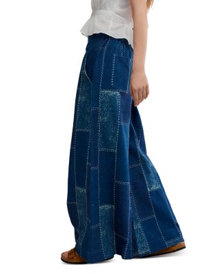 Patches Mid Rise Wide Leg Flare Jeans in Indigo Patch