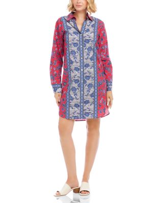 Long Sleeve Border Print Shirtdress