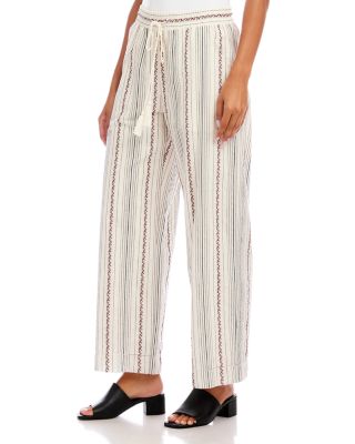 Stripe Embroidered Cropped Drawstring Pants