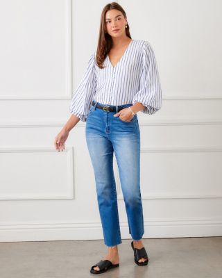 Stripe Layered Sleeve Shirred Blouse