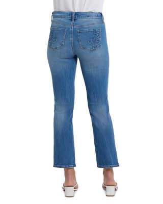 Marilyn Floral Pocket High Rise Straight Ankle Jeans in Pacifica