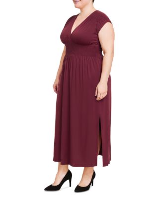 Plus Size Deep V-Neck Side Slit Maxi Dress