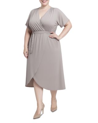 Plus Size Flowy Tie Front Midi Flutter Sleeve Dress