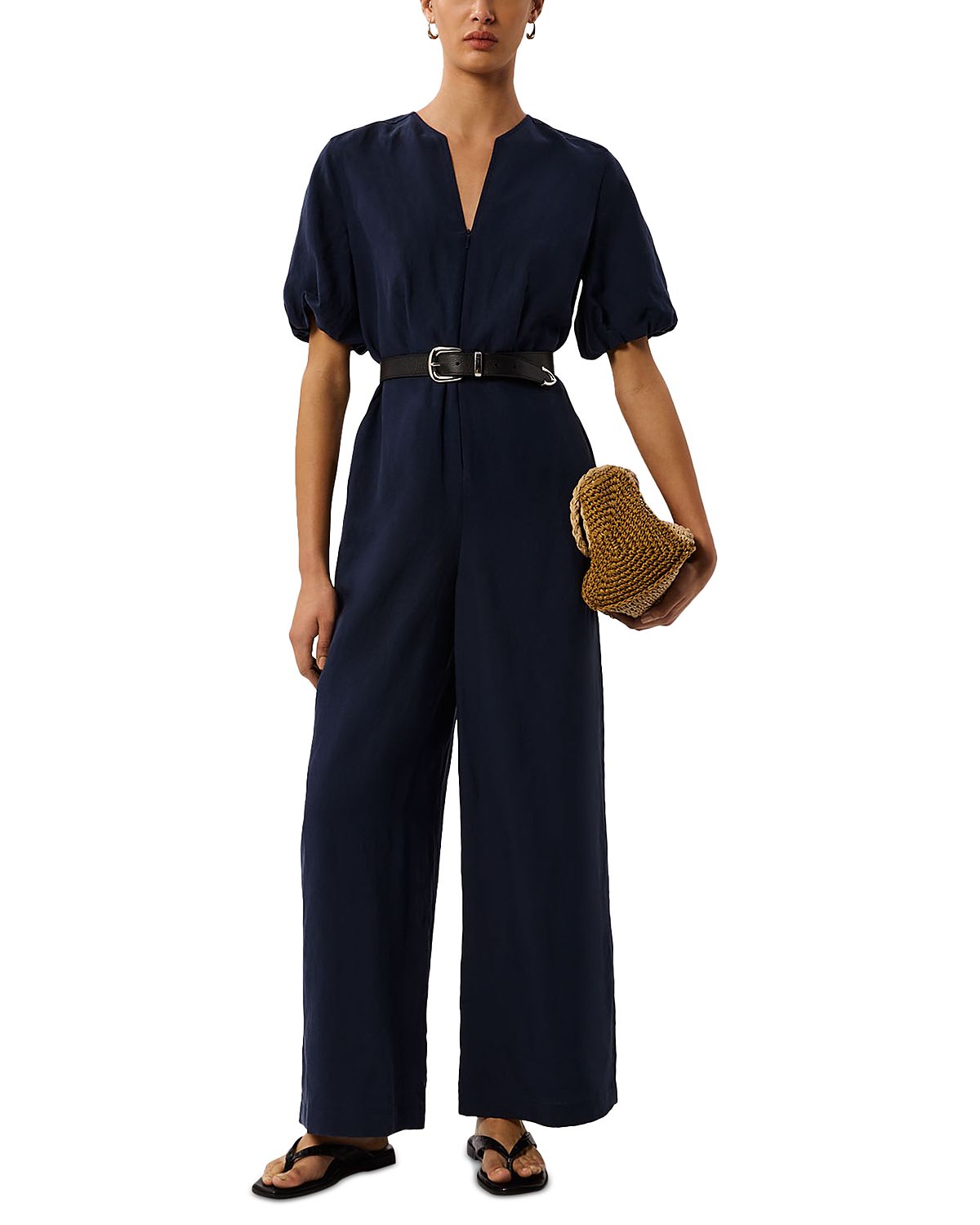 Whistles Linen Blend Tie Waist Jumpsuit
