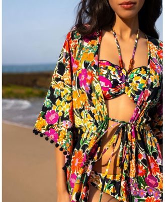  Audrey Short Crepe Drawstring Caftan Cover-Up