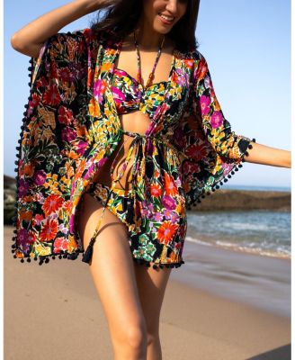  Audrey Short Crepe Drawstring Caftan Cover-Up