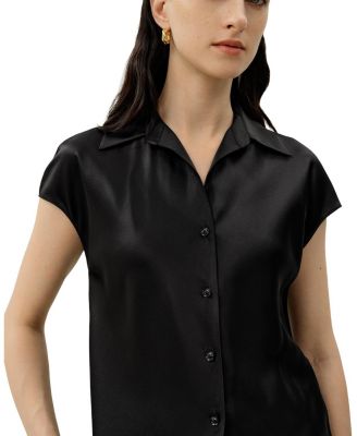  Bias Cut Cap-Sleeve Silk Shirt