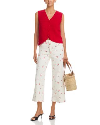 Getty Floral Embroidered Crop Jeans in Ecru Romantic Floral