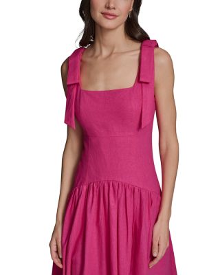 Square Neck Tie Shoulder Midi Dress