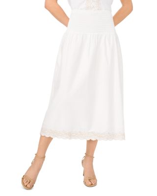 Smocked Waist Embroidered Midi Skirt