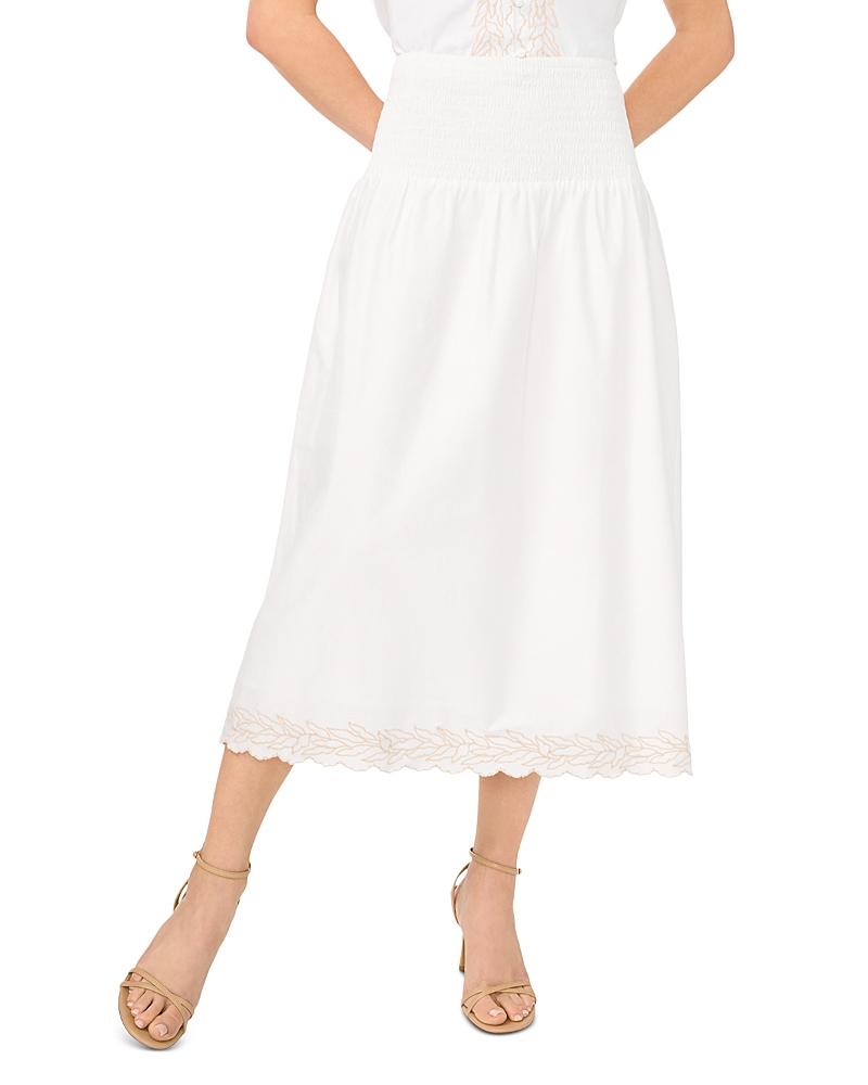CeCe Smocked Waist Embroidered Midi Skirt