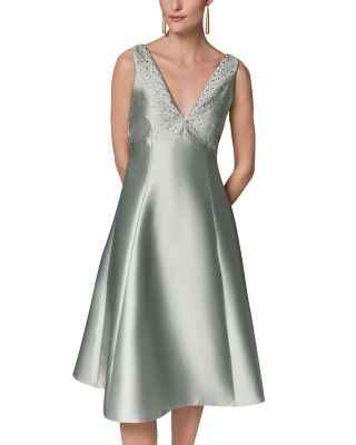 Sleeveless V Neck A Line Studded Midi Dress