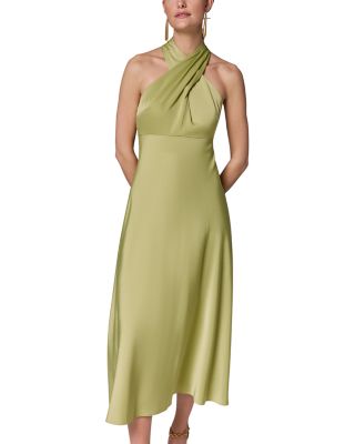 Sleeveless Satin Halter Neck Midi Dress