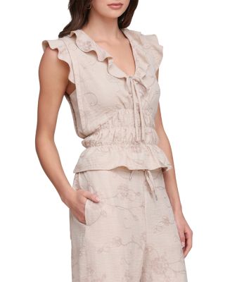 Embroidered Tie Front Smock Top