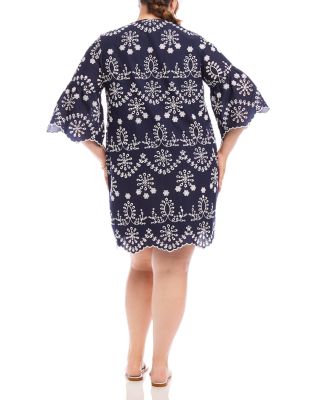 Plus Size Flare Sleeve Embroidered Dress