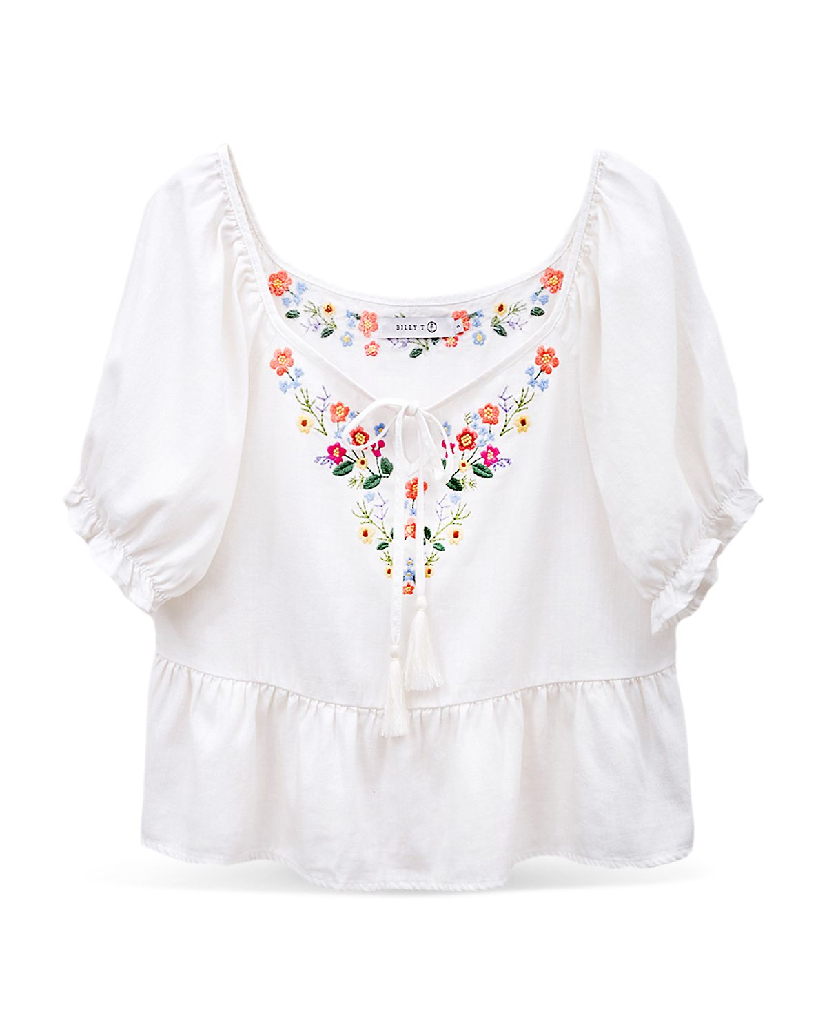 Billy T Petal Song Embroidered Denim Top