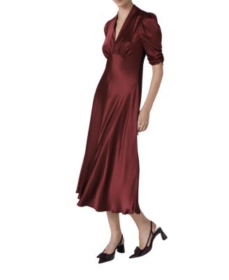 Mia Satin V Neck Midi Tea Dress