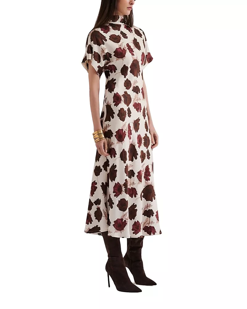 Malina Alivia Short Sleeve Satin Midi Dress