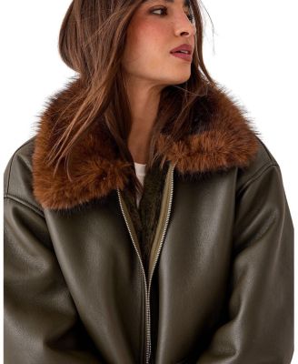 Faux Fur Collar Bomber Jacket