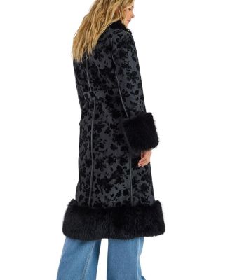 Faux Fur Floral Jacquard Coat