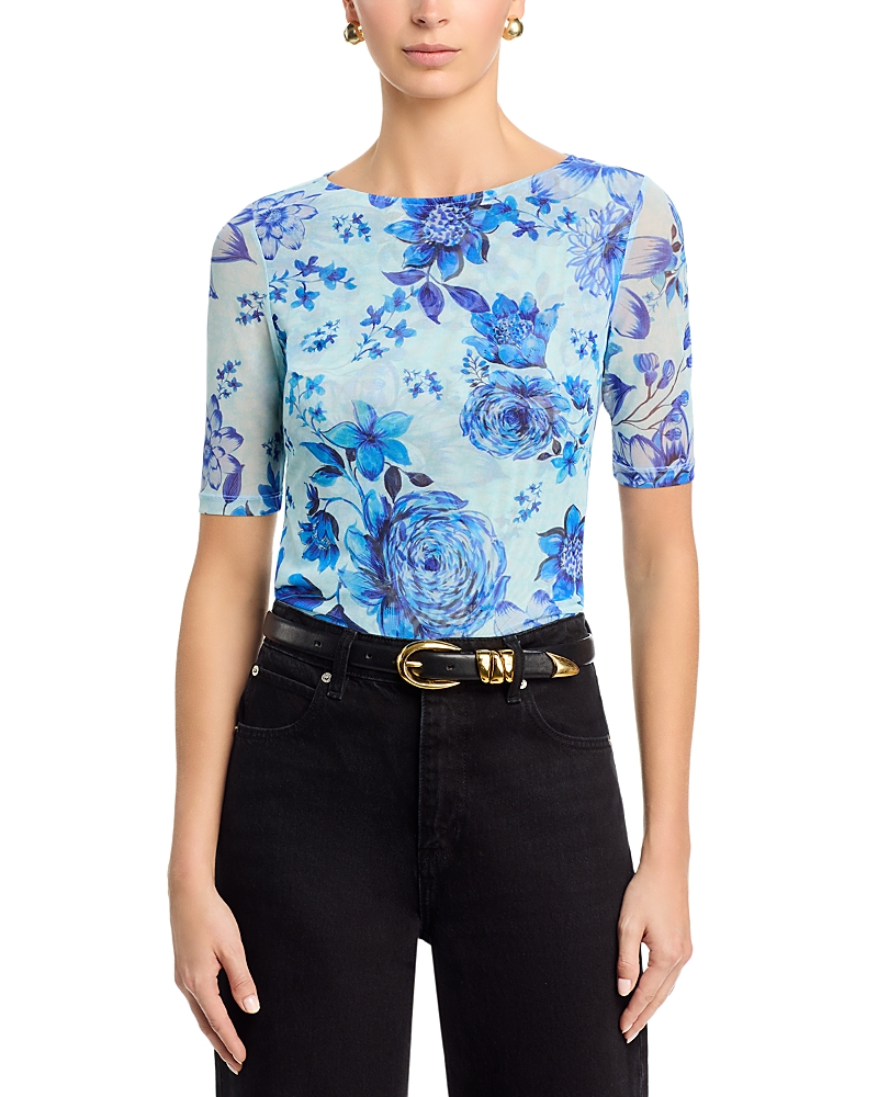 Johnny Was Elbow Sleeve Boat Neck Mesh Top