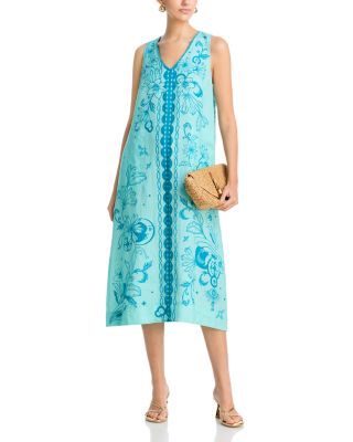 chinese dress ladies Linen Brush Palm Tank Maxi Dress / Green main image 0