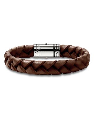 Sterling Silver Men's Braided Leather Bracelet