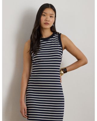 Striped Snap Trim Ponte Sheath Dress