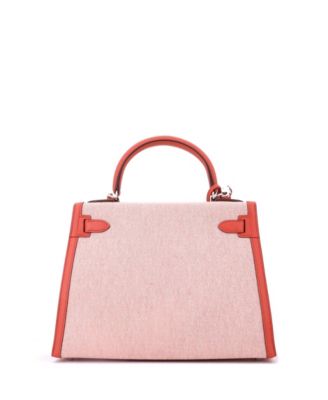 Kelly 28 Handbag Toile and Brown Swift with Palladium Hardware