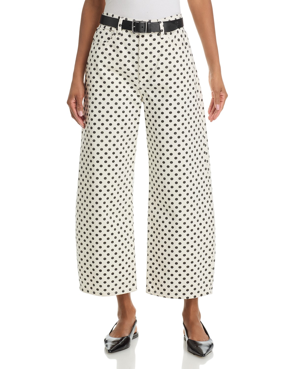 The Bow High Rise Crop Jeans in White Polka Dot