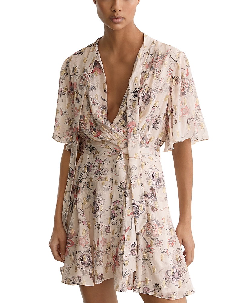 Reiss Luna Metallic Floral Mini Dress
