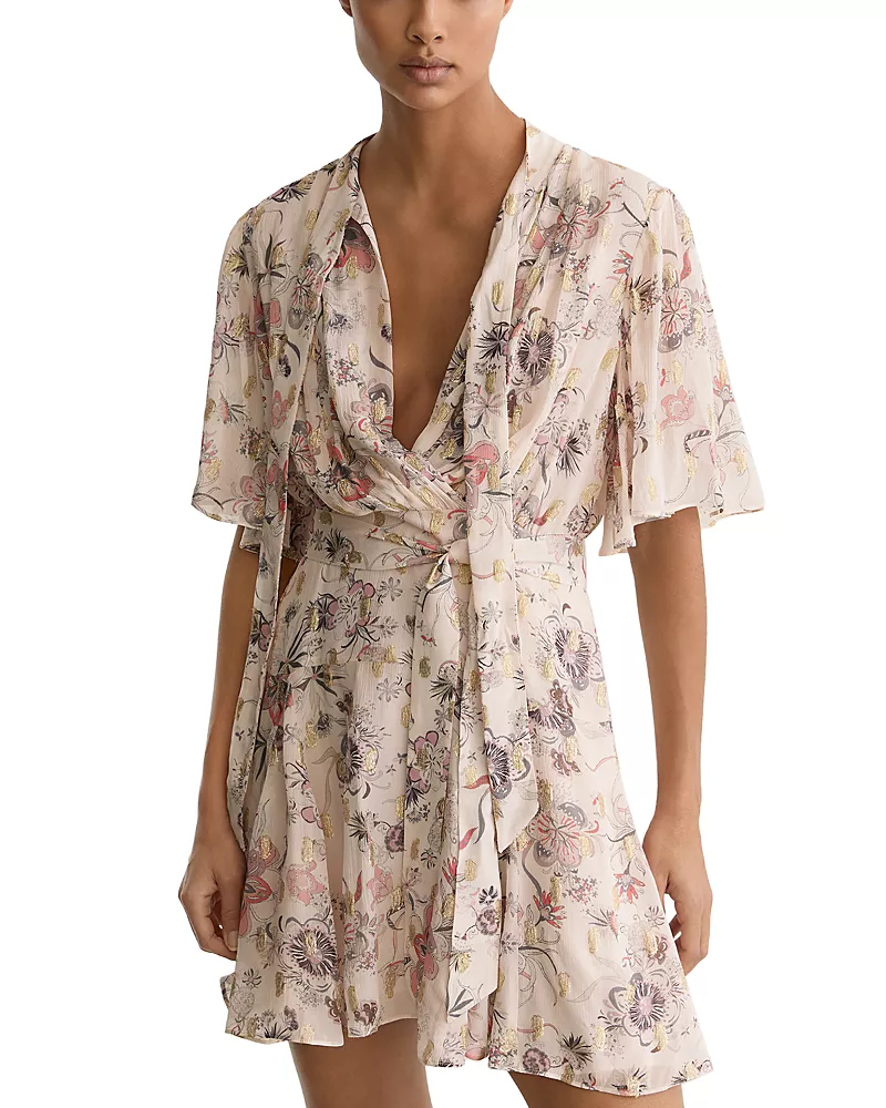 Reiss Luna Metallic Floral Mini Dress