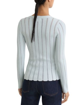 V Neck Ribbed Pointelle Sweater