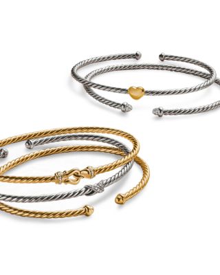 Micro Cablespira&reg; Flex Buckle Bracelet in 18K Yellow Gold with Diamonds, 2.6mm