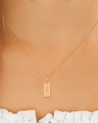 Rectangular Bar Pendant Necklace in 14K Yellow Gold, 18"