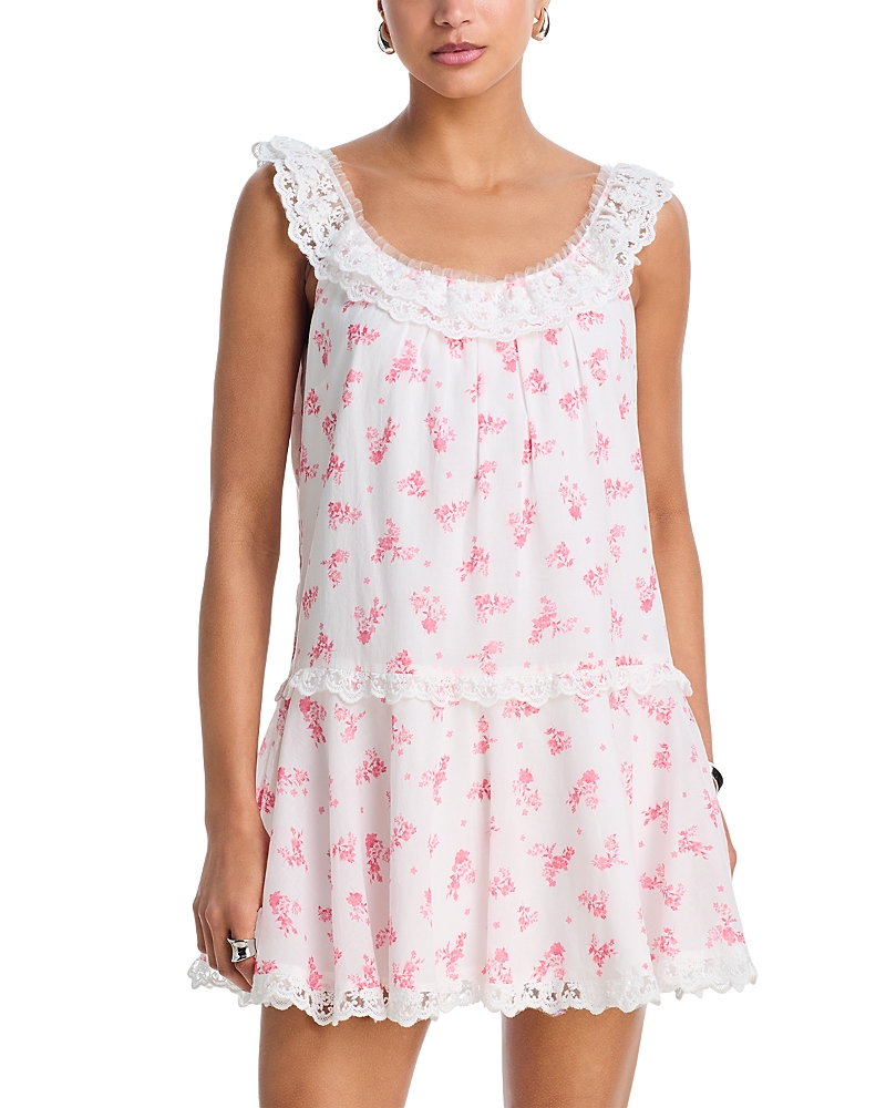 Aqua Ditsy Floral Lace Ruffle Mini Dress - Exclusive