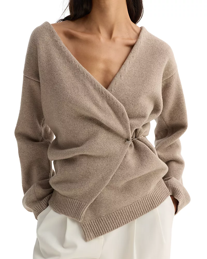ROHE Off Shoulder Wool Cashmere Wrap Cardigan