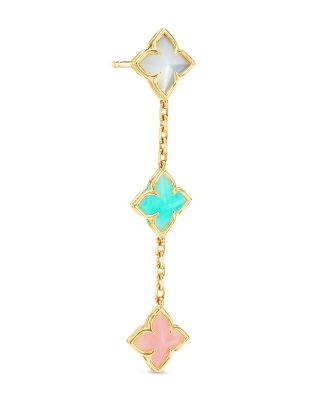 18K Yellow Gold Venetian Princess Multi Stone Flower Drop Earrings