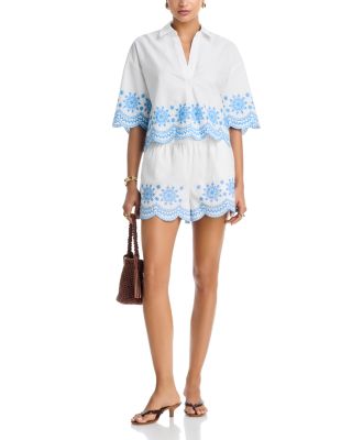 Alissa Embroidered Top & Scalloped Hem Shorts