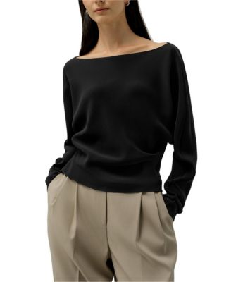  Long Sleeve Gathered Silk Top